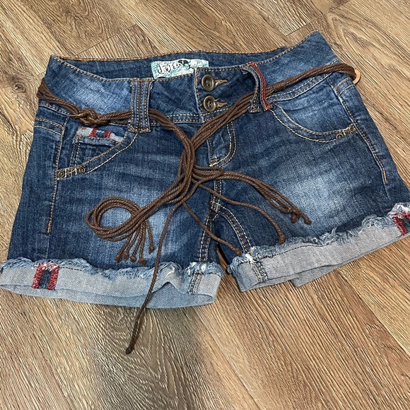 Jolt Pants - Jolt Blue and Brown Jean Shorts with Distressed Look